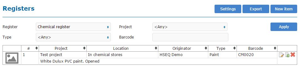 HSEQ Manager - Register page