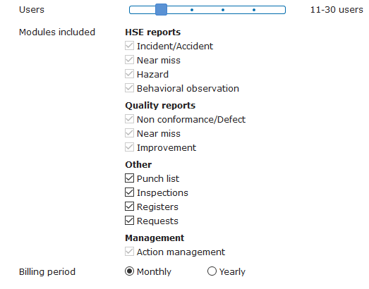 HSEQ Manager - module selection